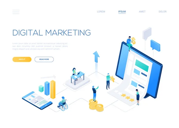 Digital marketing - modern isometric vector web banner — Stock Vector