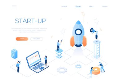 Başlangıç-modern renkli izometrik vektör web banner