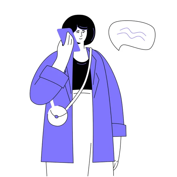Frau telefoniert - moderne farbenfrohe flache Design-Illustration — Stockvektor
