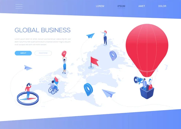 Business globale - moderno banner web isometrico colorato — Vettoriale Stock
