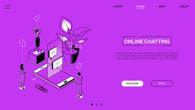 Online sohbet - çizgi tasarım tarzı isometrik web afiş