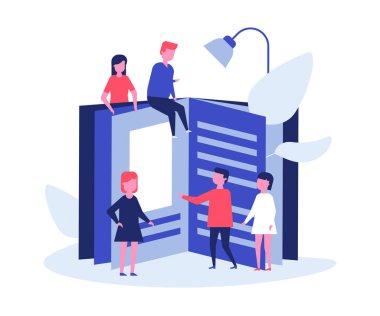 Çocuklar okuma - düz tasarım tarzı renkli illüstrasyon