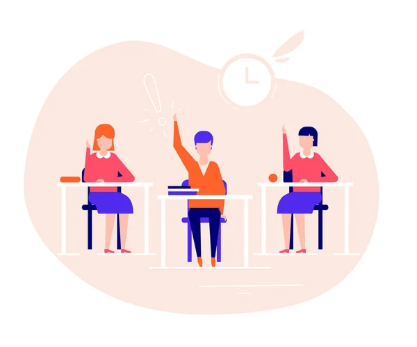 Étudiants sur la leçon - illustration de style design plat — Image vectorielle