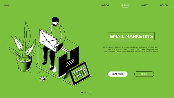 Email marketing - style de conception de ligne isométrique bannière web — Image vectorielle