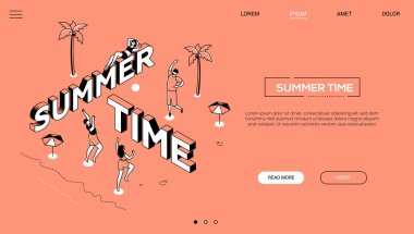 Yaz saati - çizgi tasarım stili isometrik web afiş