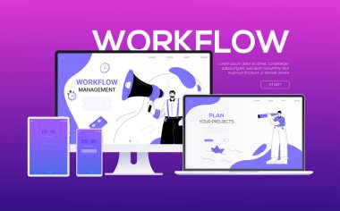 İş akışı - düz tasarım tarzı renkli web afiş