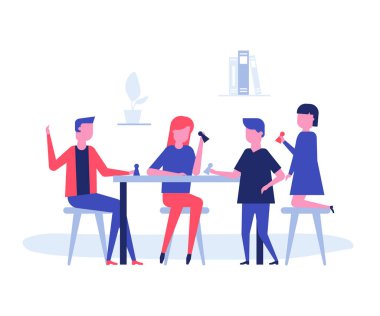 Masa oyunu oynayan çocuklar - düz tasarım stili illüstrasyon