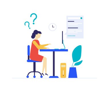 Kız online eğitim - düz tasarım tarzı renkli illüstrasyon