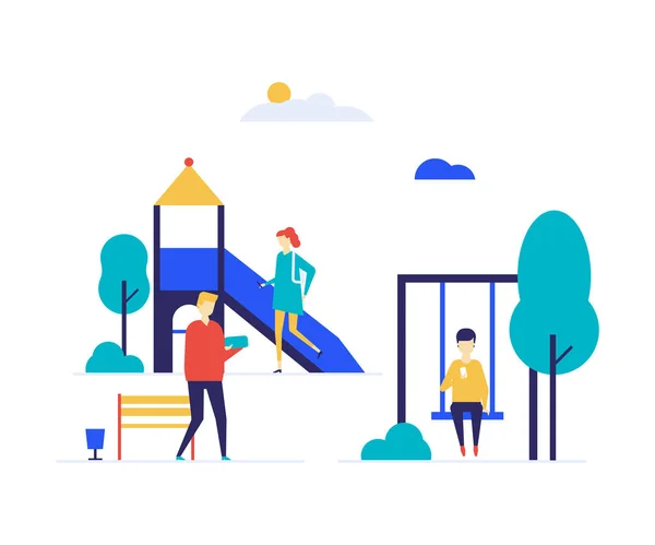 Aire de jeux de la ville - illustration colorée de style design plat — Image vectorielle