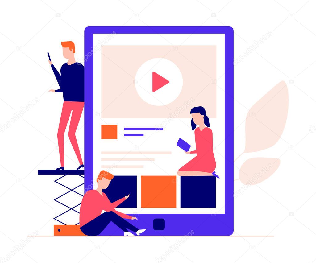 Children studying online - flat design style colorful illustration