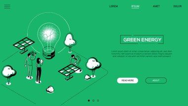 Yeşil enerji - çizgi tasarım tarzı isometrik web afiş