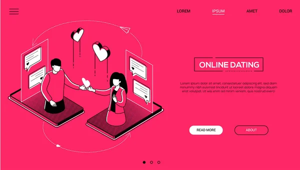 Online dating-line design stil isometrisk webbbanner — Stock vektor