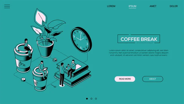 Pausa para café - diseño de línea estilo de banner web isométrico — Archivo Imágenes Vectoriales