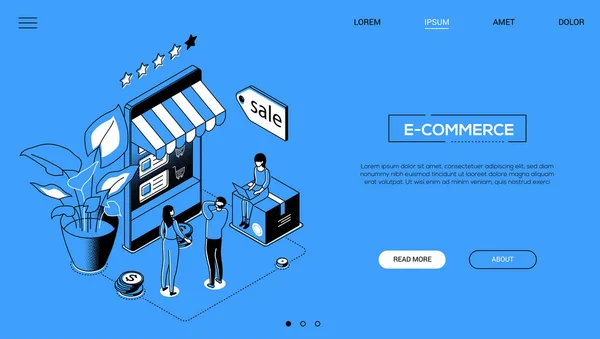 Comercio electrónico - banner web isométrico de estilo de diseño de línea — Vector de stock