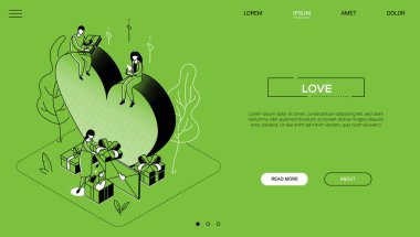 Love - çizgi tasarım tarzı isometrik web afiş
