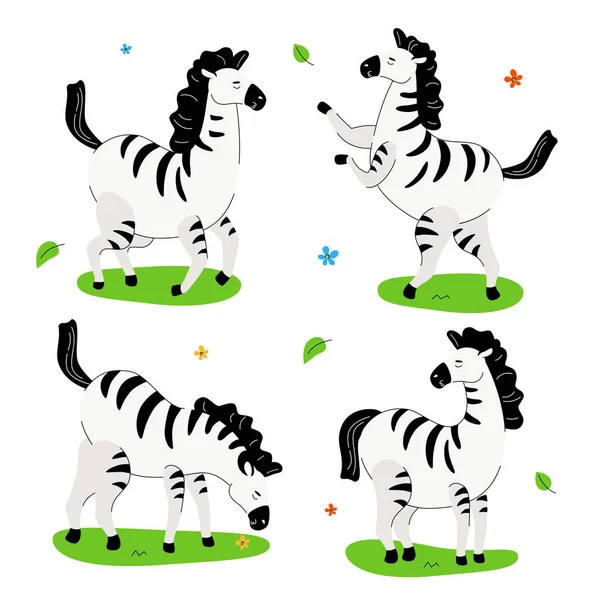 Aranyos Zebra-sík kialakítás stíluskészlet rajzfilmfigurák — Stock Vector