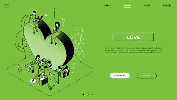 Love - bannière web isométrique de style design de ligne — Image vectorielle