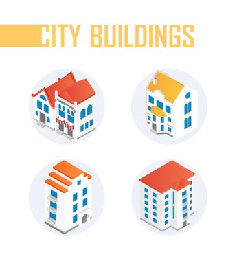 Şehir binaları - modern vektör renkli izometrik elementler