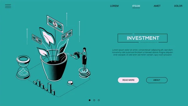 Investissement - bannière Web isométrique de style de conception de ligne — Image vectorielle