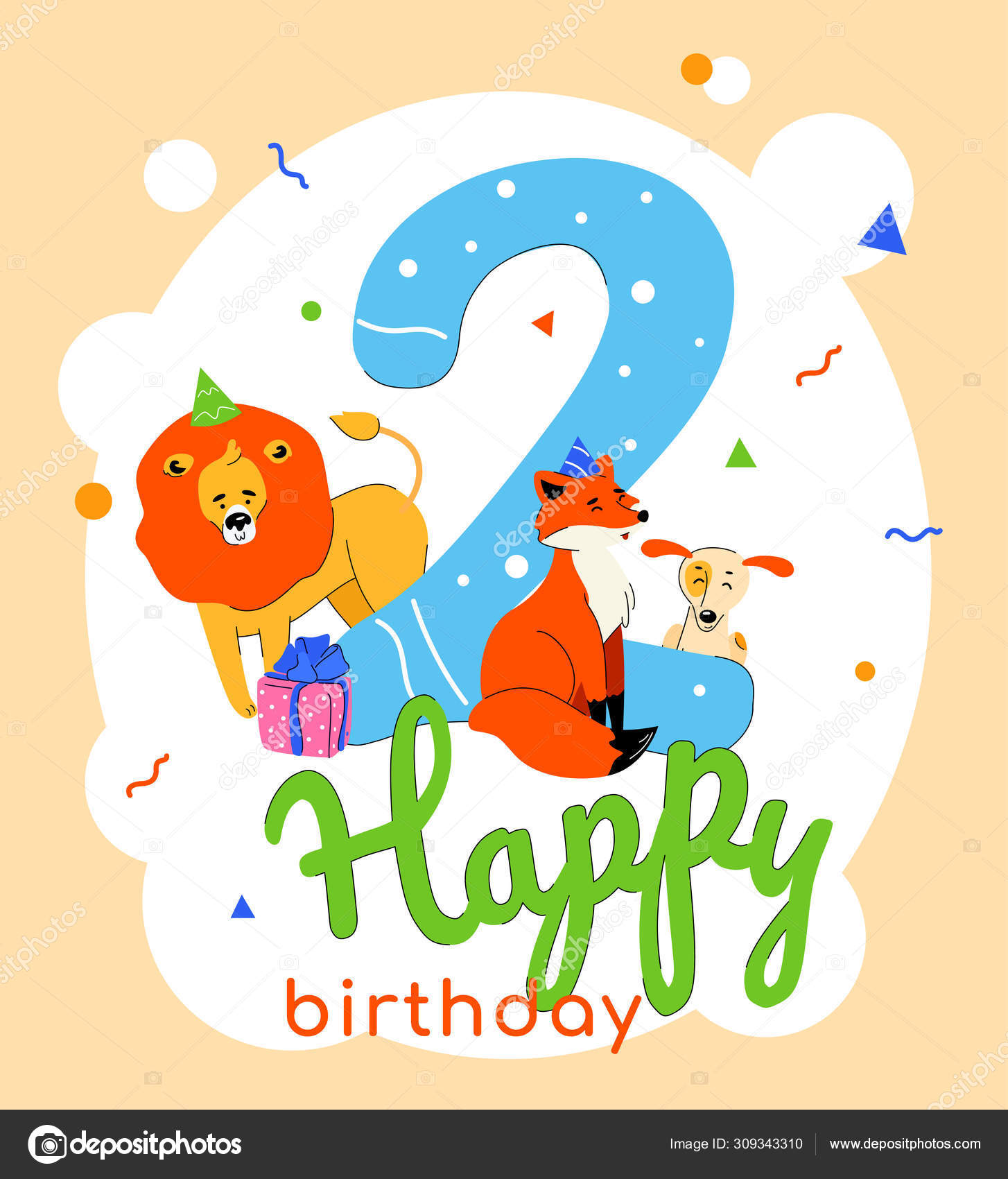 children 2nd birthday greeting card vector template stock birthday postcard templates