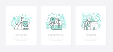 Motivasyon, hedef belirleme - çizgi tasarım stili simgeleri seti