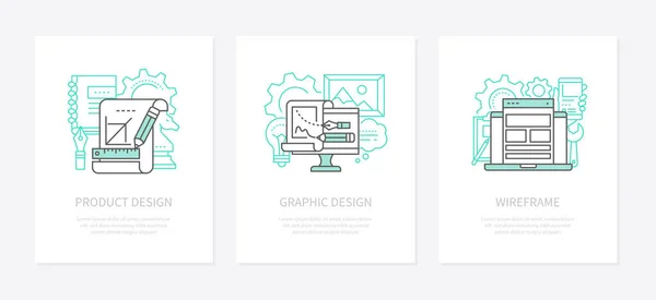 Design del prodotto, concetto di creatività set di icone lineari — Vettoriale Stock