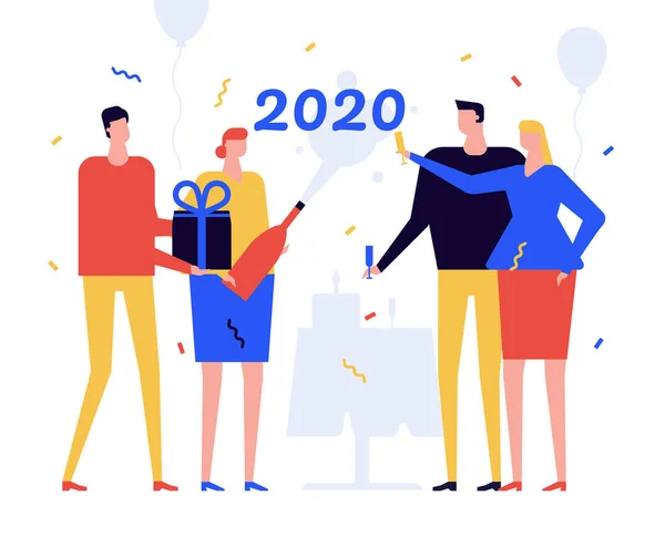 Yeni Yıl 2020 Kutlama düz tasarım çizimi — Stok Vektör