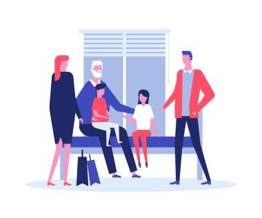 Aile büyükbabayı huzurevinde ziyaret ediyor.