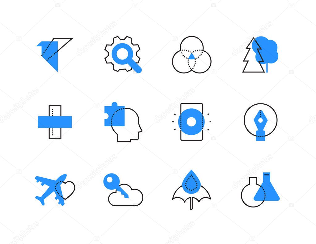 Tourism and technology color line icons set