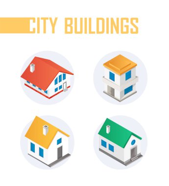 Şehir binaları - modern vektör renkli izometrik elementler