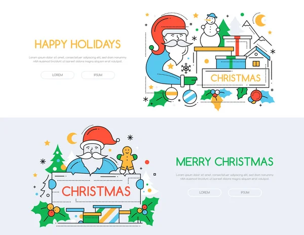 Navidad y Año Nuevo línea de diseño estilo vector banners — Archivo Imágenes Vectoriales