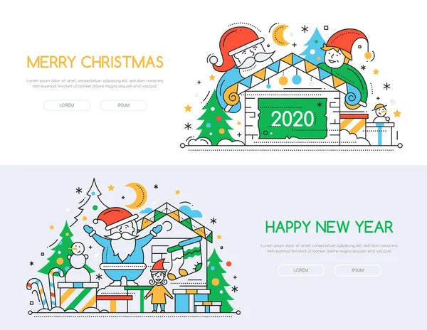 Natal e ano novo linha design estilo vetor banners — Vetor de Stock