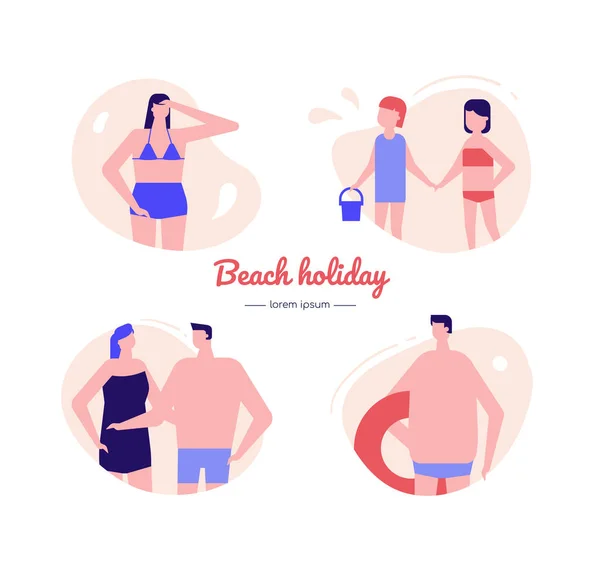 Beach Holiday-platt design stil vektor tecken set — Stock vektor