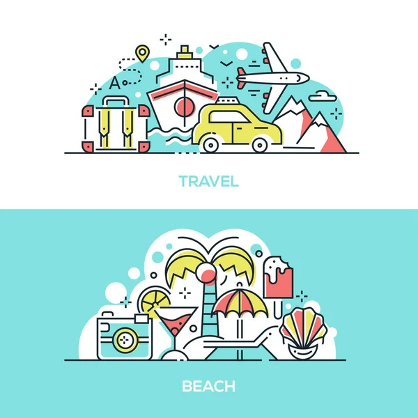 Viagem de verão e modelo de banner de praia tropical — Vetor de Stock