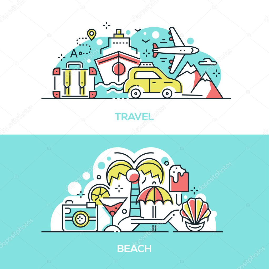 Summer travel and tropical beach banner template
