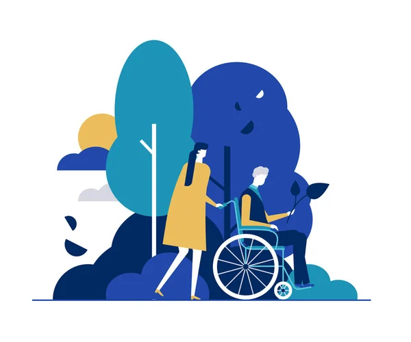 Jeune femme handicapée dans le parc illustration vectorielle plate — Image vectorielle