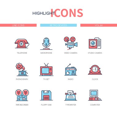 Retro aygıtlar - satır tasarım simgeleri ayarlandı