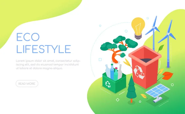 Eco estilo de vida moderno colorido isométrico vector web banner — Archivo Imágenes Vectoriales