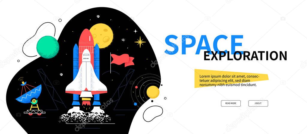 Space exploration - colorful flat design style web banner