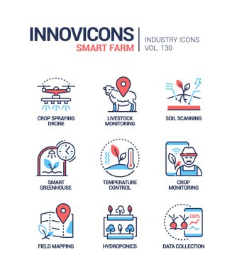 Akıllı çiftlik - modern renkli çizgi tasarım simgeleri