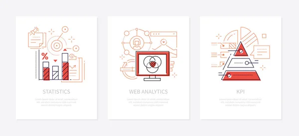 Análisis de datos - conjunto de banners de estilo de diseño de línea — Archivo Imágenes Vectoriales