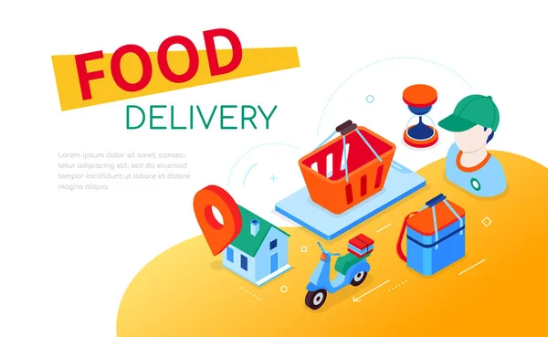 Food delivery - modern colorful isometric web banner — Stock Vector