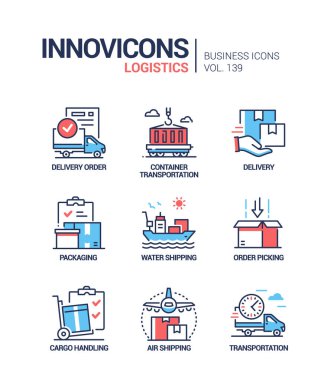 Lojistik - renkli çizgi tasarım simgeleri belirlendi