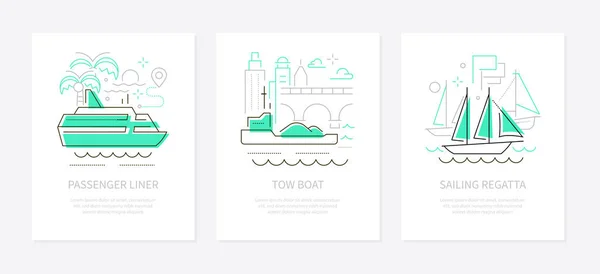 Water transport - line design style banners set