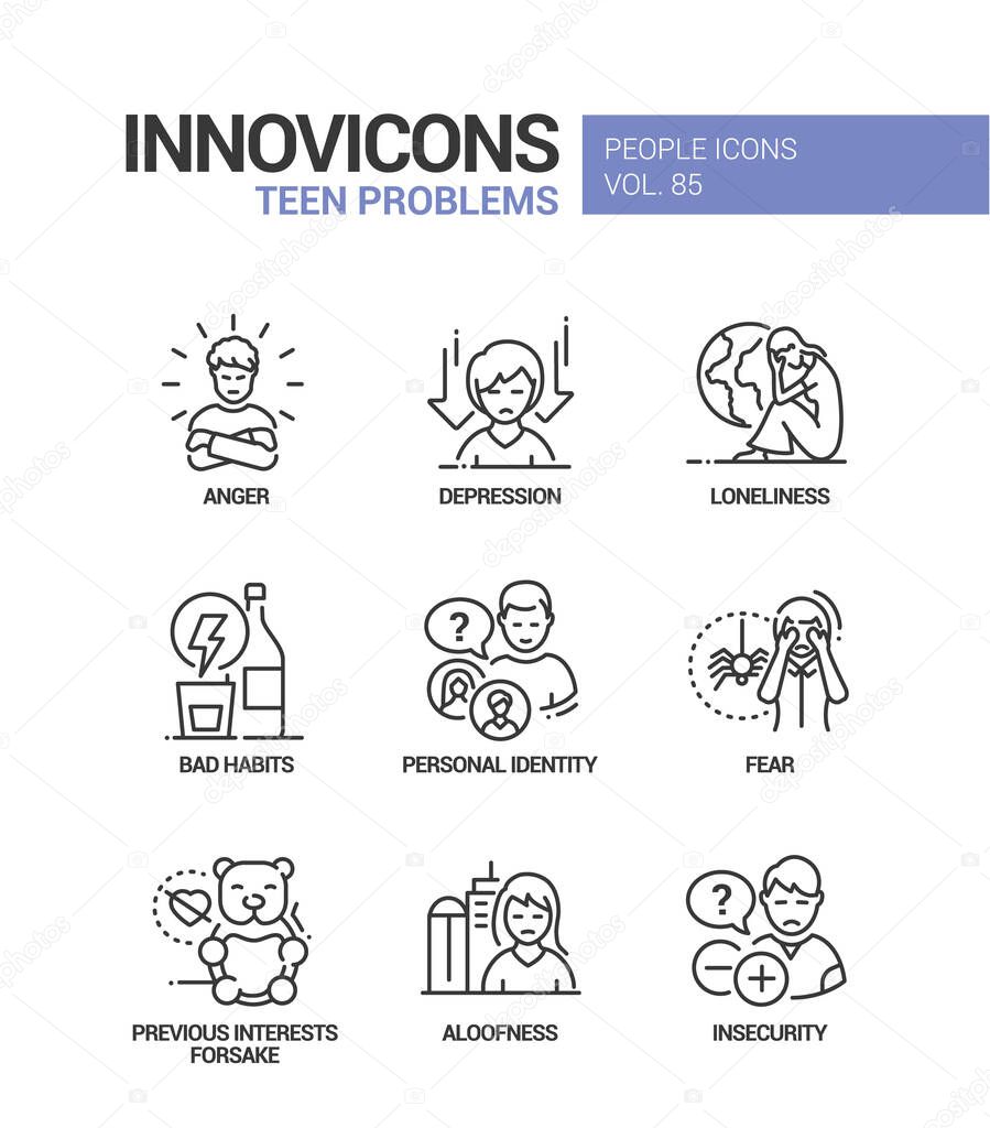 Teen problems line design style icons set