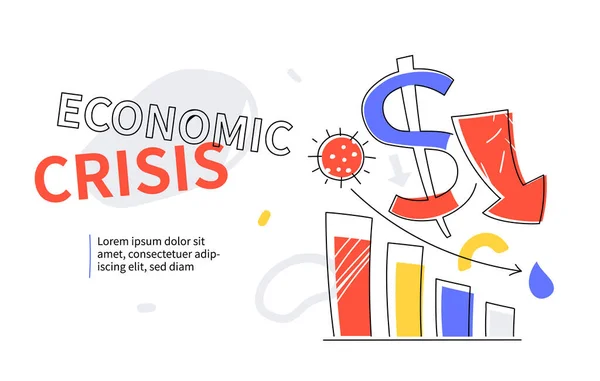 Crise économique - bannière web colorée de style design plat — Image vectorielle