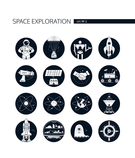 Space exploration - modern vector set of white icons — Stock Vector
