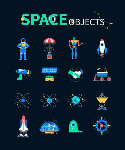 Space objects - colorful flat design style icons — Stock Vector