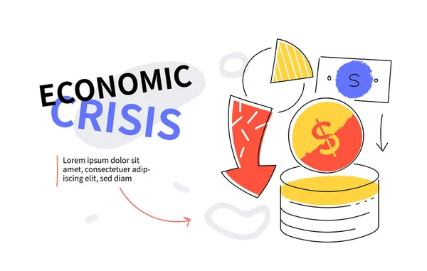 Crisis económica - banner web de diseño plano colorido — Archivo Imágenes Vectoriales