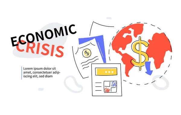 Crisis económica - banner web de diseño plano colorido — Vector de stock